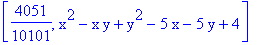 [4051/10101, x^2-x*y+y^2-5*x-5*y+4]